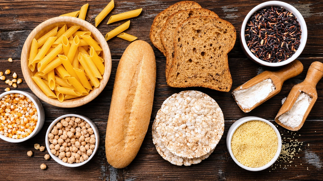 Alimentos con cereales y harinas sobre una mesa
